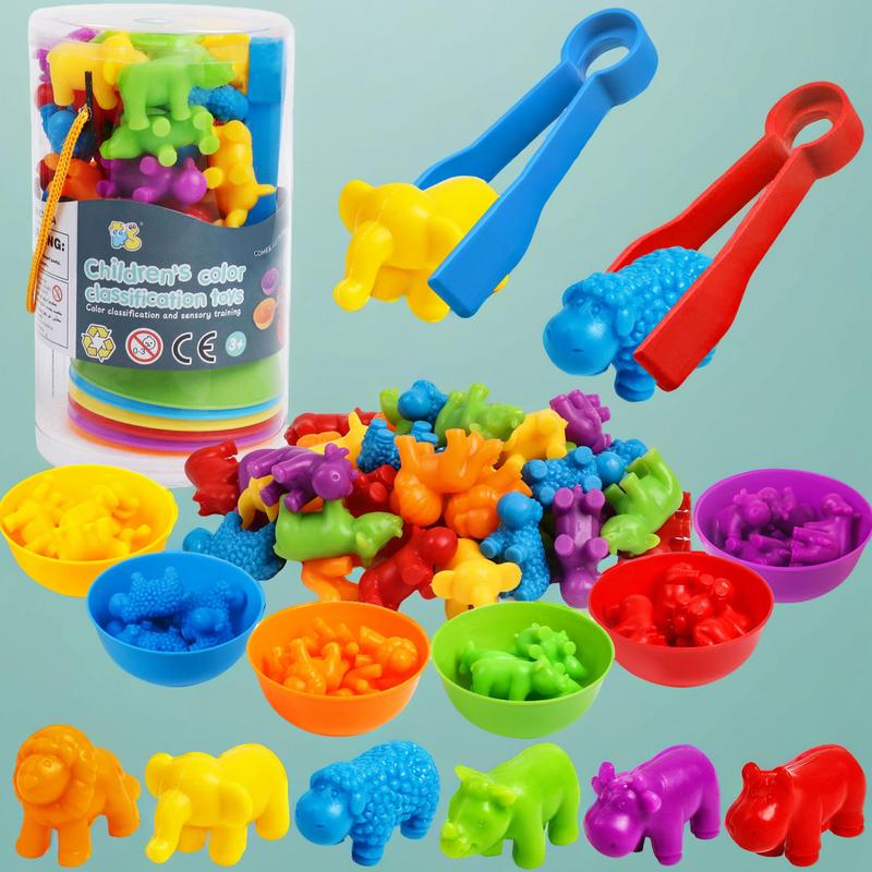 Christmas Counting Animals Toy, 1 Set Color Classification Game Toy, Sorting Bowl Preschool Learning Activity, Rubber Sorting Ability Training Plaything Summer Gift, Thanksgiving, Chrismats Gift Set