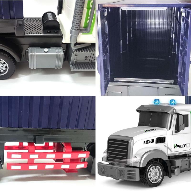 Remote Control Semi Truck with Trailer - 23.6 Inch 9-Channel RC Semi Truck Toy for Kids, 1:24 Container Truck with 2 Batteries, Van Transport Vehicle with Lights & Music, Great Gift for Boys Girls