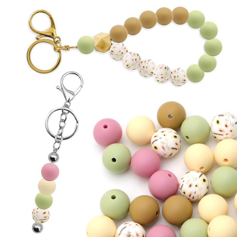 Mixed Color & Pattern Bead, DIY Jewelry Making Supplies, Silicone Round Bead For Necklace Bracelet Keychain Car Decoration