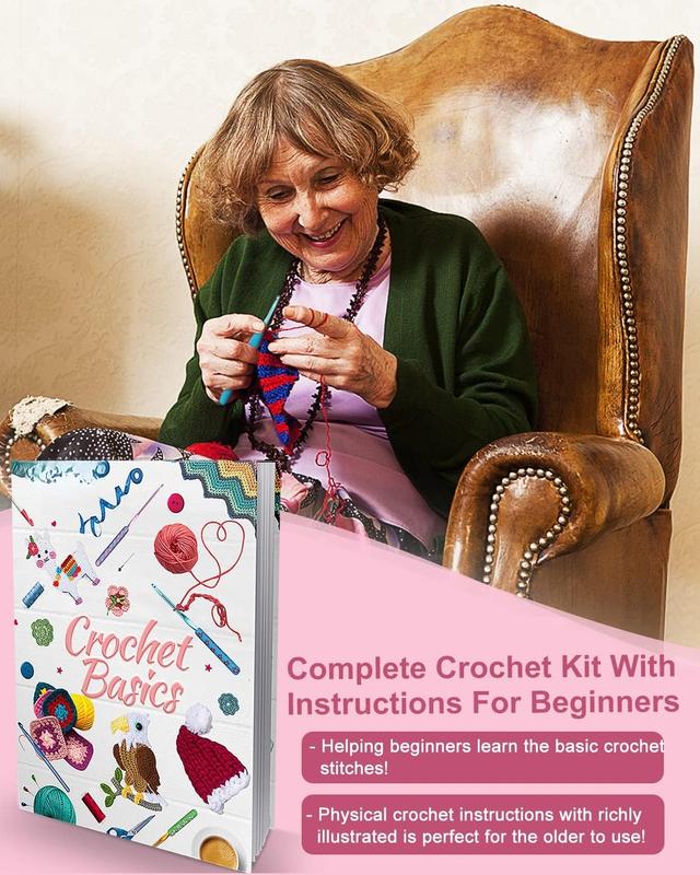 Crochet Kit for Beginner Adult Kids, 16 Colors Yarn Crochet Animal Kit with Instructions, Portable Crochet Starter Kit Double-Layer Crochet Beginners Set Full Knitting Crochet Accessories