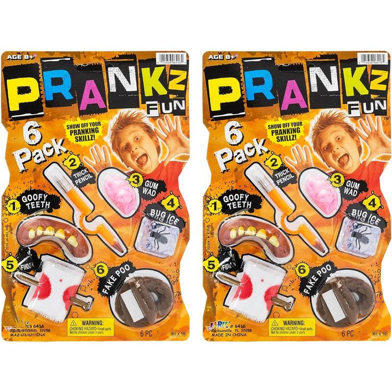 Pranks Kit for Kids Gags Toys (1 Set) 6 Different Cool Stuff Scary Prop Set. Prankz Gaging Fun Pranking April Fools Bag Gifts Party Favor Stocker 6416-1p