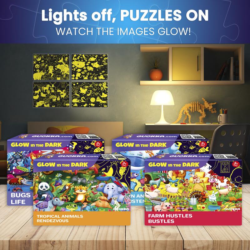 QUOKKA 60 Piece Glow in the Dark Puzzles for Kids | Animals