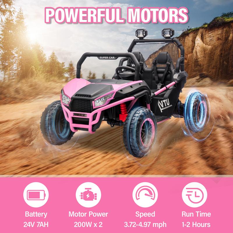 CoCLUB 24V Ride on Car for 2 Kids, 2 Seater Kids Ride on UTV Cars, 400W Super Power Electric Cars with Remote Control, Bluetooth, Rear Storage Space, 4 Wheel suspension, LED Light, Rear Searchlight