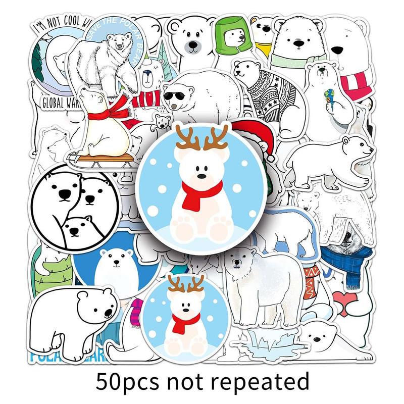 50pcs Cartoon Polar Bear Sticker, Scrapbooking & Journal Making Material Paper, Pvc Waterproof DIY Decorative Sticker For Stationery Computer Water Bottle Suitcase Laptop Skateboard