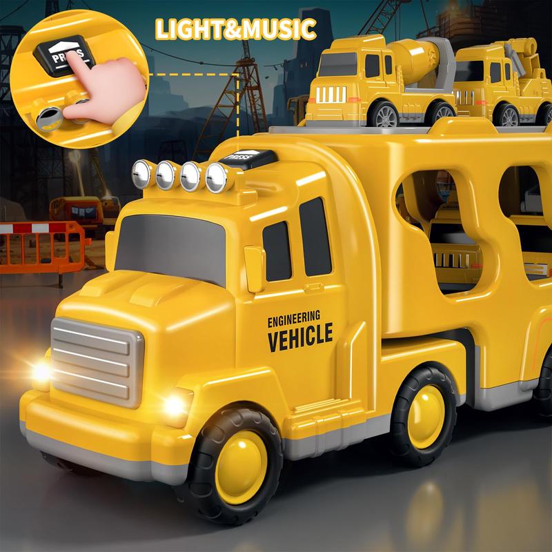 Construction Truck Toys Cars 7-in-1 Friction Power Vehicle Toy, Cranes Bulldozers Transport Trucks, Christmas Birthday Gift for