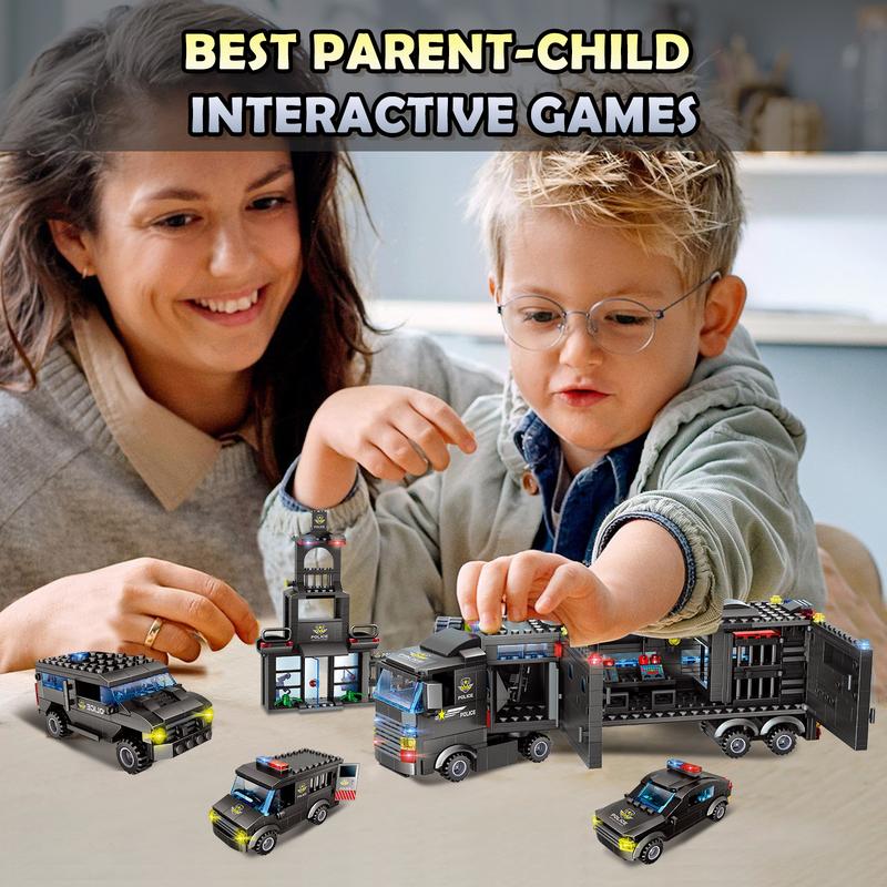 City Police Station Building Kit-SWAT Police Mobile Command Center Truck, Helicopters Building Blocks Toy, Best Learning & Role Play Swat Toy Gift for Boy and Girl Age 6-12