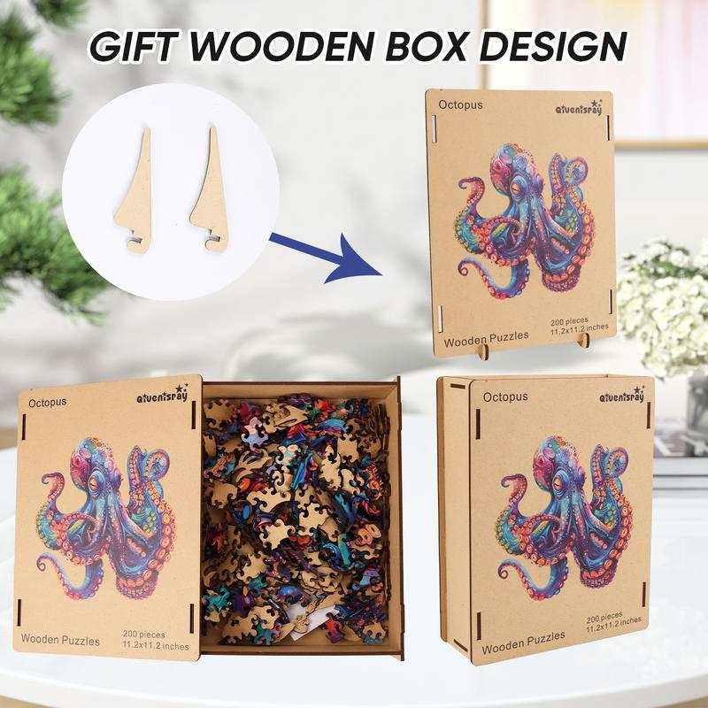 Wooden Jigsaw Puzzle for Adults and Kids Unique Shape Wood Colorful Beautiful Box Fun Challenge Brain Health Family Game Creative Gift for Friends Rompecabezas madera(Squidward 200pcs)