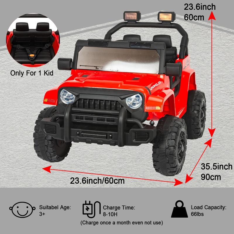 POSTACK 12V Ride On Car with Parent Remote Control, 4 Wheeler Battery Powered Kids UTV with Music, Power Ride on Truck for Boys Girls, 1 Seater Toddler Ride on Toy with LED Lights, Bluetooth, Red