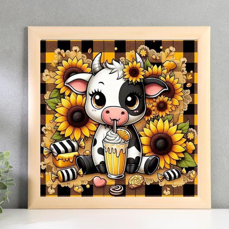 DIY Artificial Rhinestones Arts Painting Kit Without Frame, Cow Animals Pattern DIY Painting, Handmade Craft Wall Art Decoration