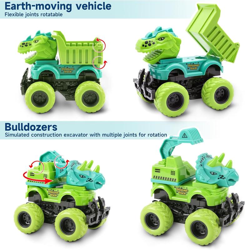 Monster Truck Toys for 2 3 4 5 Year Old Boys Gifts, 2 Pack-Dinosaur Toys for Kids 3-5 with 6 Mini Small Dinosaur Toys, Ideal Monster Trucks for Toddlers 2-4 Years Christmas Birthday Gifts