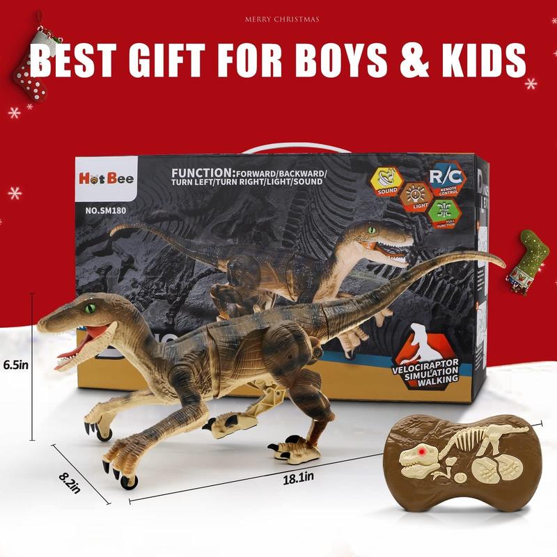 RC Dinosaur Animaltoy, Electronic Walking Robot Dinosaur Jurassic Velociraptor Toy with Light & Roaring Sound for Kids Christmas Gift