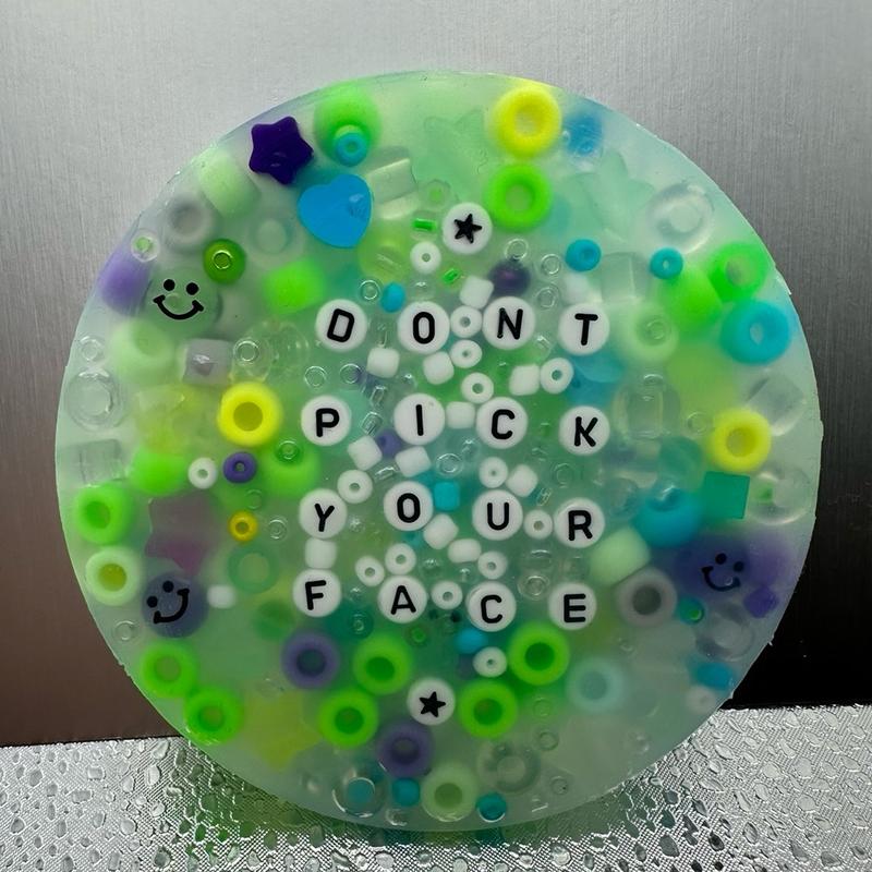 “Don't Pick Your Face” Mental Health Themed Pick Pad with 5+ Types of Beads and Charms