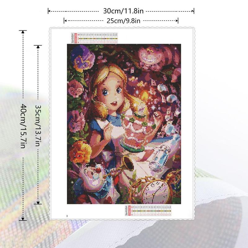 Alice in Wonderland Pattern DIY Diamond Arts Colorful Painting Kit without Frame, 1 Count 5D Full Round Diamonds Canvas Set, Wall Decor