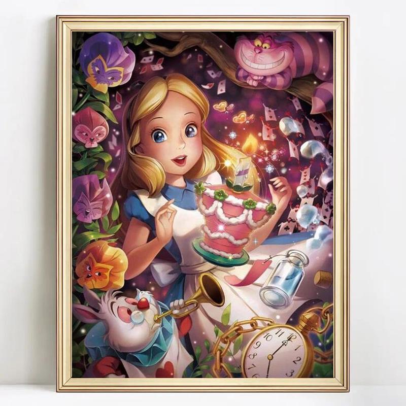 Alice in Wonderland Pattern DIY Diamond Arts Colorful Painting Kit without Frame, 1 Count 5D Full Round Diamonds Canvas Set, Wall Decor