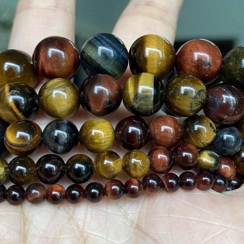 Natural Multicolor Tiger Eye Stone Loose Beads for Jewelry Making, DIY Bracelets Necklace Accessories for Birthday Festival Gift