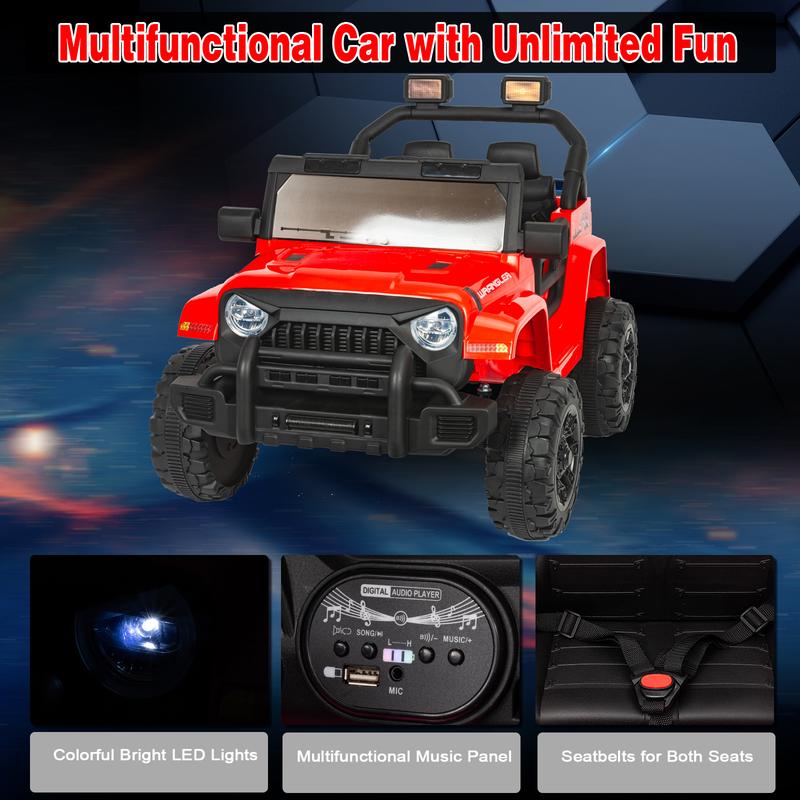 POSTACK 12V Ride On Car with Parent Remote Control, 4 Wheeler Battery Powered Kids UTV with Music, Power Ride on Truck for Boys Girls, 1 Seater Toddler Ride on Toy with LED Lights, Bluetooth, Red