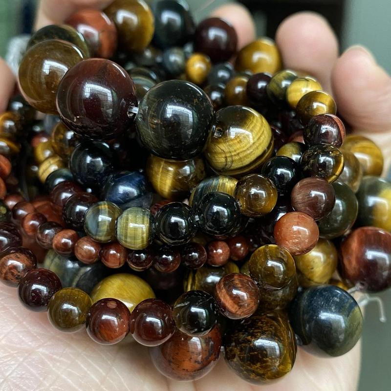 Natural Multicolor Tiger Eye Stone Loose Beads for Jewelry Making, DIY Bracelets Necklace Accessories for Birthday Festival Gift