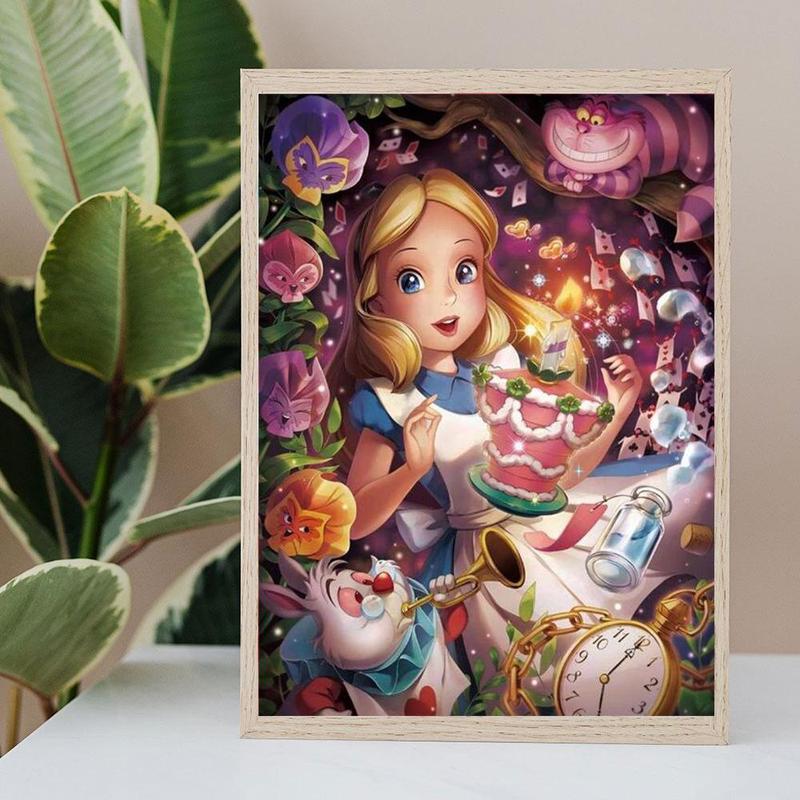 Alice in Wonderland Pattern DIY Diamond Arts Colorful Painting Kit without Frame, 1 Count 5D Full Round Diamonds Canvas Set, Wall Decor