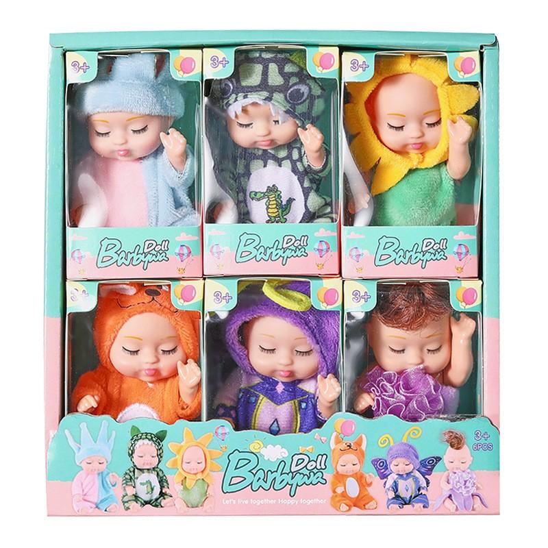 Christmas 6pcs set Mini Animal & Insect Shaped Cute Reborn Doll, Sleepy Doll, Children's Toy Gift Box