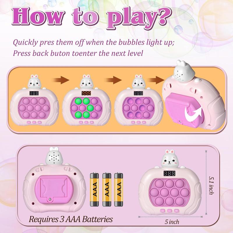 Quick Push Pop Game 6 Modes Games, Rabbit Fast Push Bubble Game, Console Pop Game, Fidget Toys Light up Pop Game, Handheld Puzzle Game Machine Gift for Kids & Teens (Rabbit)