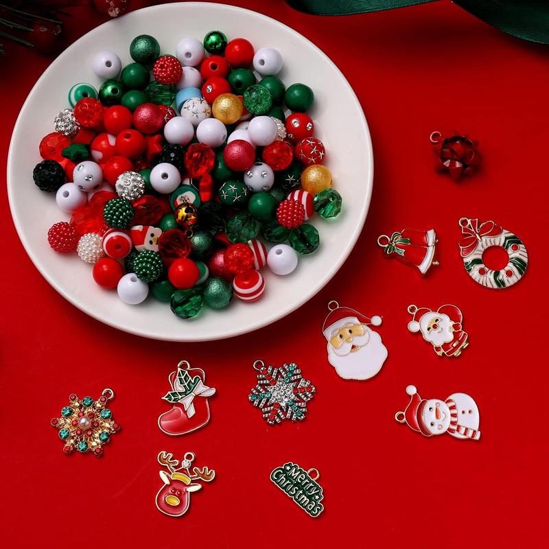 2400 count+ Christmas Beads for  Making, Enamel Christmas Charms Bulk, Red Green Christmas Clay Rhinestone Crystal  Loose Beads Letter Spacer Beads for Bracelet Necklace Making DIY Crafts