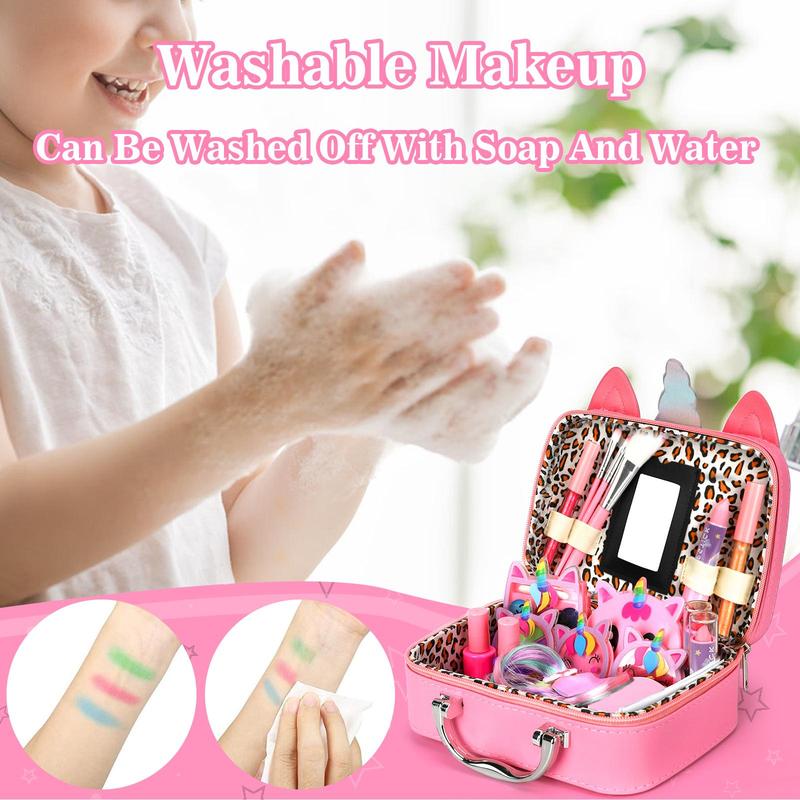 Washable Makeup Toy, 1 Set Girls Makeup Kit for Children, Simulation Makeup Toy with Storage Bag, Pretend Play Makeup Toy, Birthday Gift