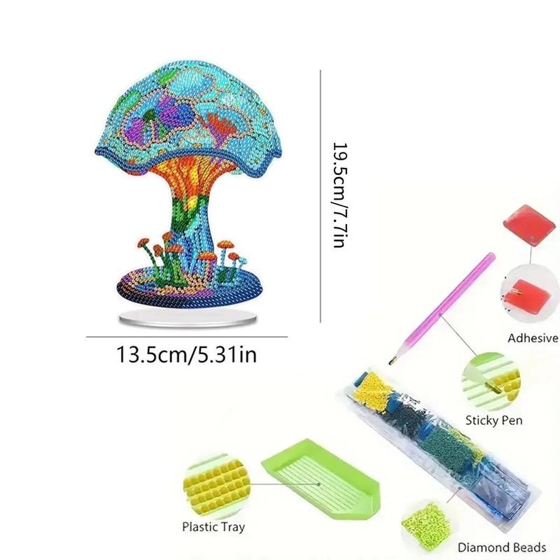 Mushroom Pattern Diamond Art Colorful Painting Desktop Ornament Summer Gift, Diy Decorative Diamonds Arts Colorful Painting Ornament, DIY Kits for Teens