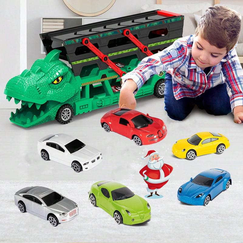 Dinosaur Transporter with 6 die-cast alloy racing cars with 4 levels and launchers makes a great Christmas birthday gift for kids!