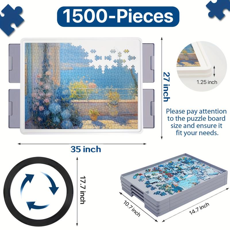 Playboda 1500 Pieces Rotating Plastic Puzzle Board with Drawers and Cover, 35