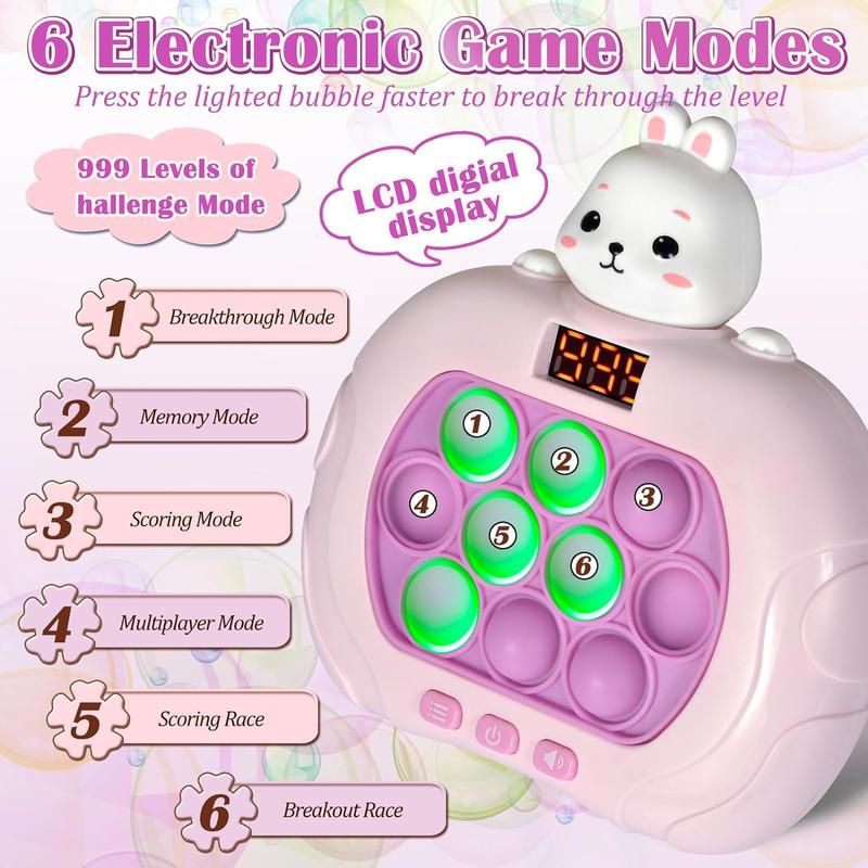 Quick Push Pop Game 6 Modes Games, Rabbit Fast Push Bubble Game, Console Pop Game, Fidget Toys Light up Pop Game, Handheld Puzzle Game Machine Gift for Kids & Teens (Rabbit)