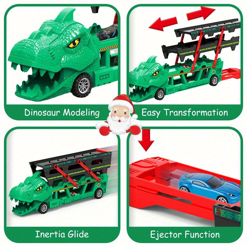 Dinosaur Transporter with 6 die-cast alloy racing cars with 4 levels and launchers makes a great Christmas birthday gift for kids!