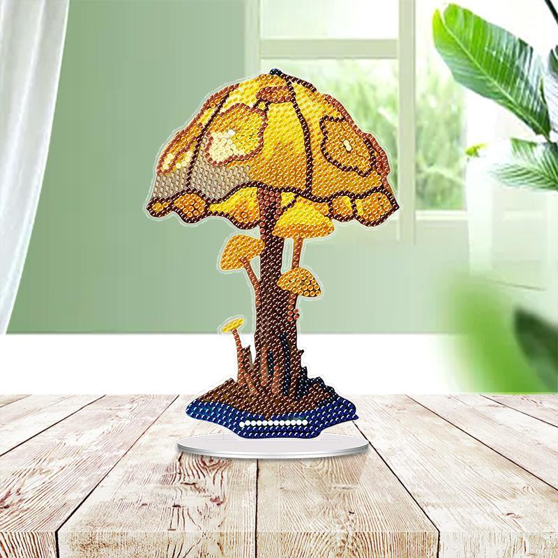 Mushroom Pattern Diamond Art Colorful Painting Desktop Ornament Summer Gift, Diy Decorative Diamonds Arts Colorful Painting Ornament, DIY Kits for Teens