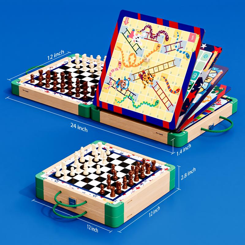 8 In 1 Wooden Board Game Set,Chess Set for Kids,Sling Puck Game,Board Games for Family Night,Travel Toys for Kids Chess Toy Board Table Game