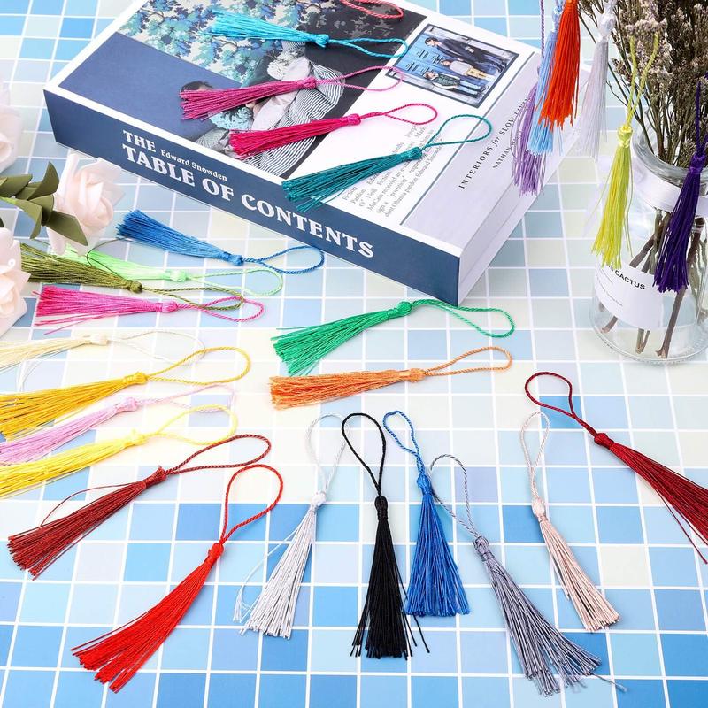 Tassels,  120 count Bookmark Tassels Silky Handmade Soft Craft Mini Tassels with Loops for Bookmarks, Crafts and Jewelry Making, 30 Colors