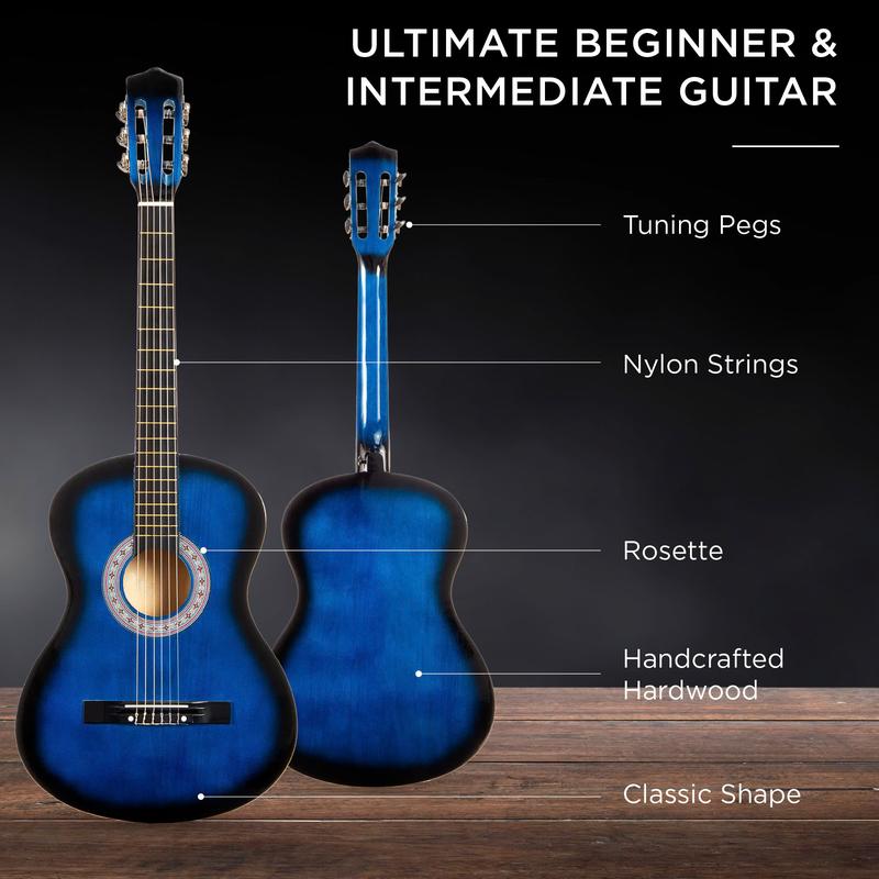 Beginner Acoustic Guitar Starter Kit w  Gig Bag, Strap, Strings - Blueburst - Zini US