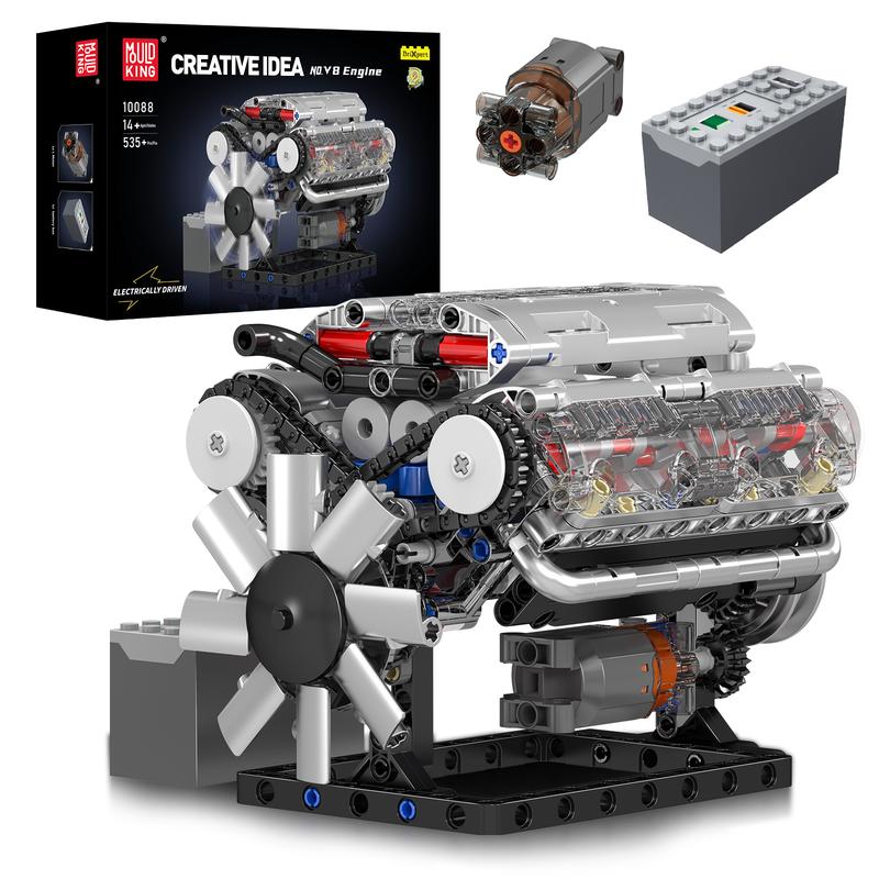 Mould King 10088 No.V8 Engine Model Kit - 535 Pcs to Build Your Own Mini Engine That Works- DIY STEM Project & Gift for Kids Teens