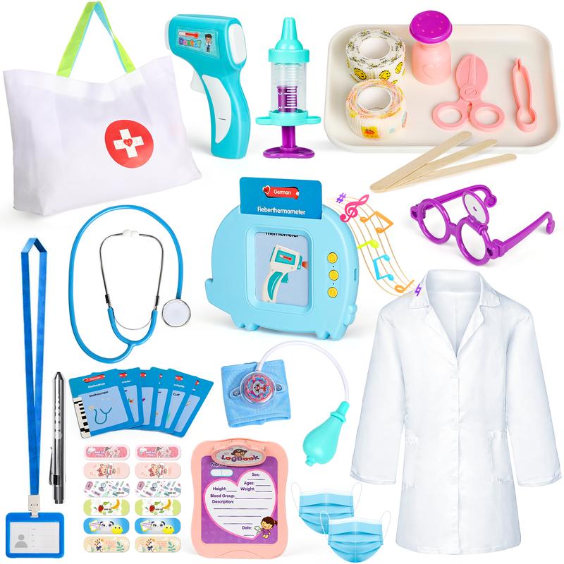 Doctor Kit for Kids, 40 Pcs Kids Doctors Play Set with Talking Flash Cards, Stethoscope, Pretend Play Medical Kit, Christmas Birthday Gifts for Kids