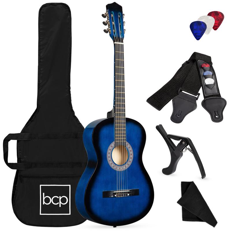 Beginner Acoustic Guitar Starter Kit w  Gig Bag, Strap, Strings - Blueburst - Zini US