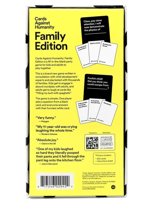 Cards Against Humanity: Family Edition, The Official Family-Friendly Version, Ages 8+, Perfect for All Ages & Fun for Family Game Nights