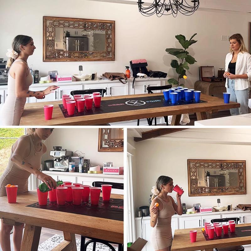 71 * 23in Beer Pong Table Mat, Beer Pong Set for Drinking Games, 14 * Beer Pong Balls, 24 * Reusable Plastic Beer Pong Cups, Party Festivals Fun Drink Games for Adults.