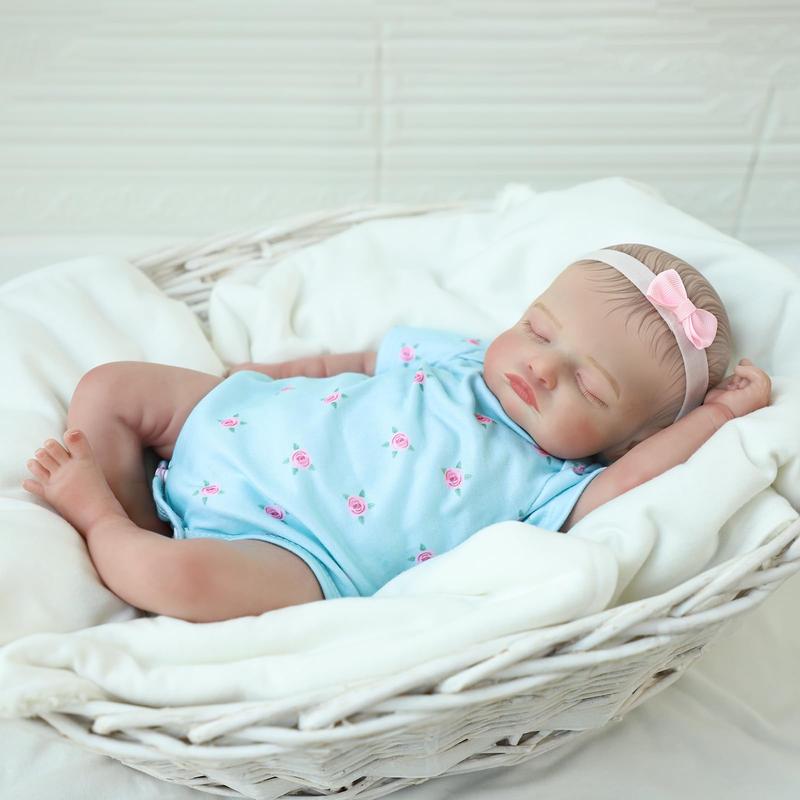 Wooroy Reborn Baby Doll - Birthday Gift, Christmas Gift, Girl Gift, Kids Gift, Baby Doll, Big Sister Gift, Realistic Baby Dolls, 18 inch Rosalie Newborn Baby Sleeping Girl, Cloth Body Poseable Real Life Baby Dolls, Gift for Kids Age 3+