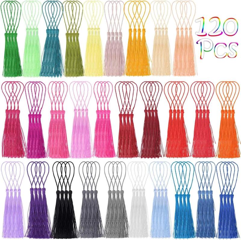 Tassels,  120 count Bookmark Tassels Silky Handmade Soft Craft Mini Tassels with Loops for Bookmarks, Crafts and Jewelry Making, 30 Colors