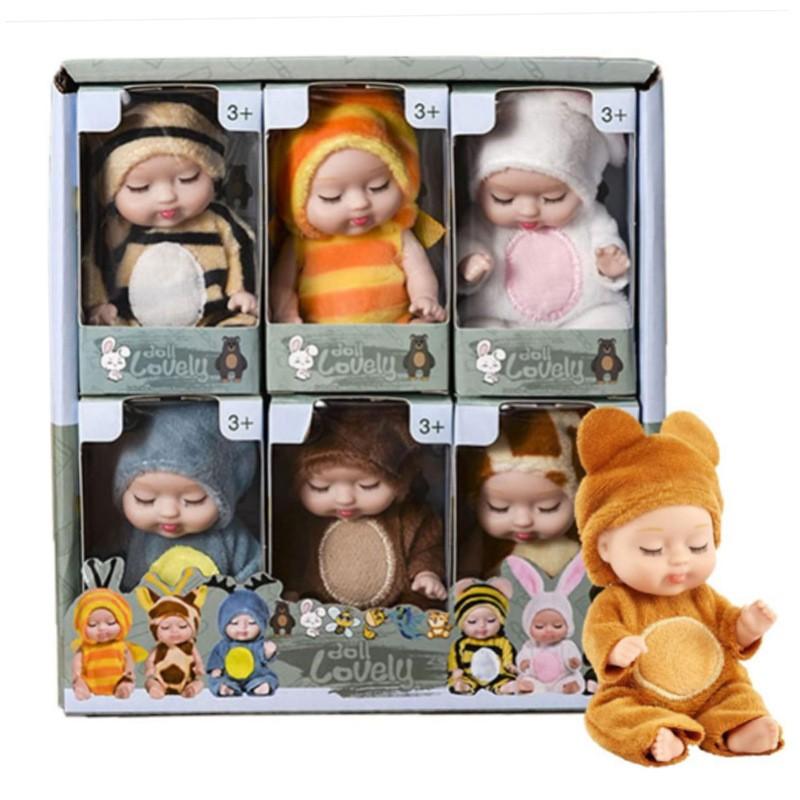 Christmas 6pcs set Mini Animal & Insect Shaped Cute Reborn Doll, Sleepy Doll, Children's Toy Gift Box