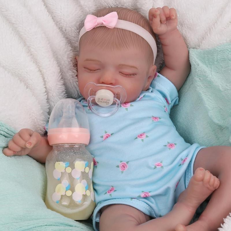 Wooroy Reborn Baby Doll - Birthday Gift, Christmas Gift, Girl Gift, Kids Gift, Baby Doll, Big Sister Gift, Realistic Baby Dolls, 18 inch Rosalie Newborn Baby Sleeping Girl, Cloth Body Poseable Real Life Baby Dolls, Gift for Kids Age 3+