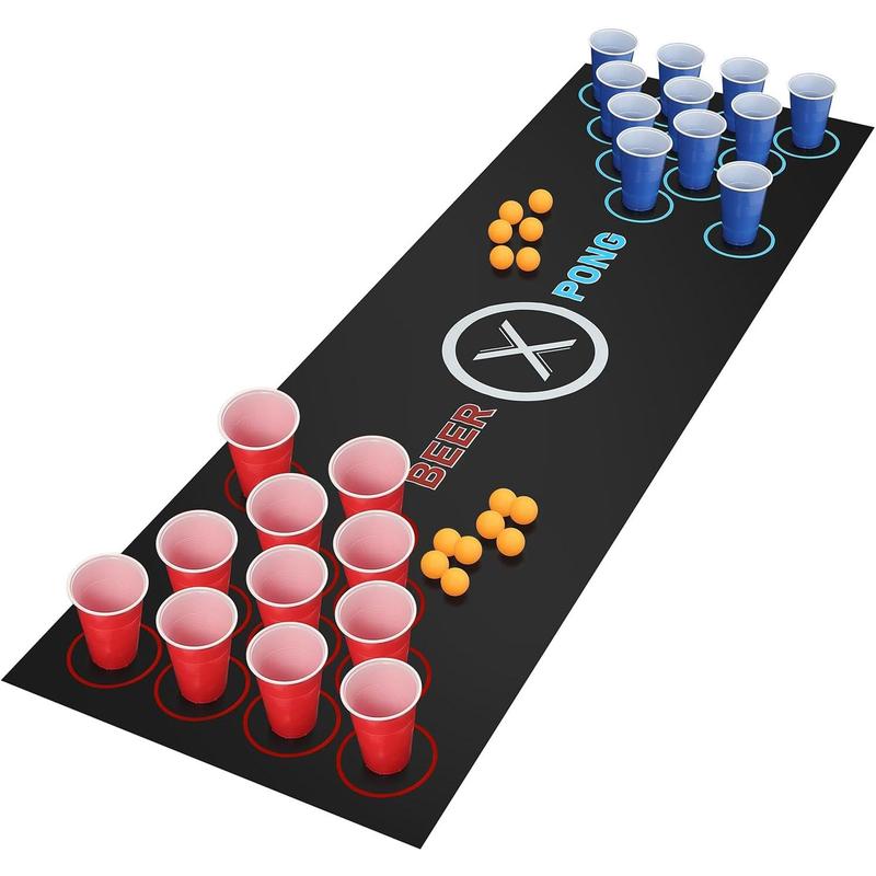 71 * 23in Beer Pong Table Mat, Beer Pong Set for Drinking Games, 14 * Beer Pong Balls, 24 * Reusable Plastic Beer Pong Cups, Party Festivals Fun Drink Games for Adults.