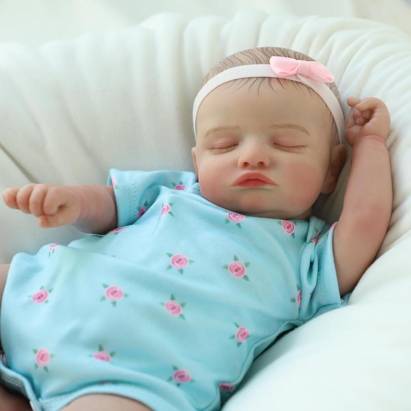 Wooroy Reborn Baby Doll - Birthday Gift, Christmas Gift, Girl Gift, Kids Gift, Baby Doll, Big Sister Gift, Realistic Baby Dolls, 18 inch Rosalie Newborn Baby Sleeping Girl, Cloth Body Poseable Real Life Baby Dolls, Gift for Kids Age 3+