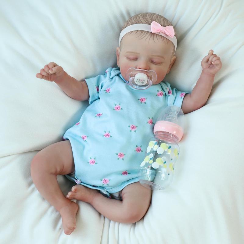 Wooroy Reborn Baby Doll - Birthday Gift, Christmas Gift, Girl Gift, Kids Gift, Baby Doll, Big Sister Gift, Realistic Baby Dolls, 18 inch Rosalie Newborn Baby Sleeping Girl, Cloth Body Poseable Real Life Baby Dolls, Gift for Kids Age 3+