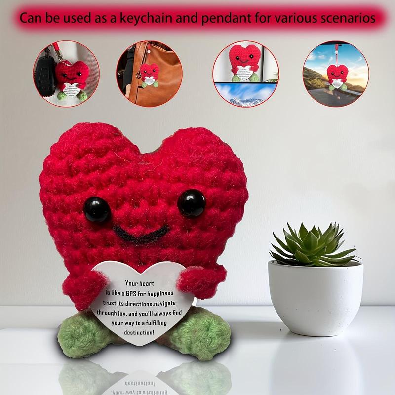 Funny Crochet Emotional Support Love with Positive Card, Cute Knitted Wool Doll, Cheer Up Toy for Birthday Party Decoration and Encouragement