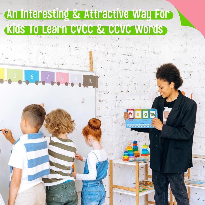 CVCC & CCVC Flip Charts, 40 Words Builder Phonic Games Freestanding Flip Chart Manipulative Spelling Toy Educational Learning Tool for Student Teacher School Supplies