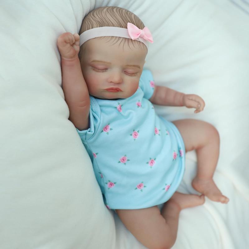 Wooroy Reborn Baby Doll - Birthday Gift, Christmas Gift, Girl Gift, Kids Gift, Baby Doll, Big Sister Gift, Realistic Baby Dolls, 18 inch Rosalie Newborn Baby Sleeping Girl, Cloth Body Poseable Real Life Baby Dolls, Gift for Kids Age 3+